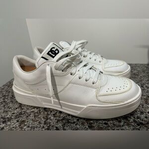 Dolce & Gabbana White Leather Roma Low-Top Sneakers